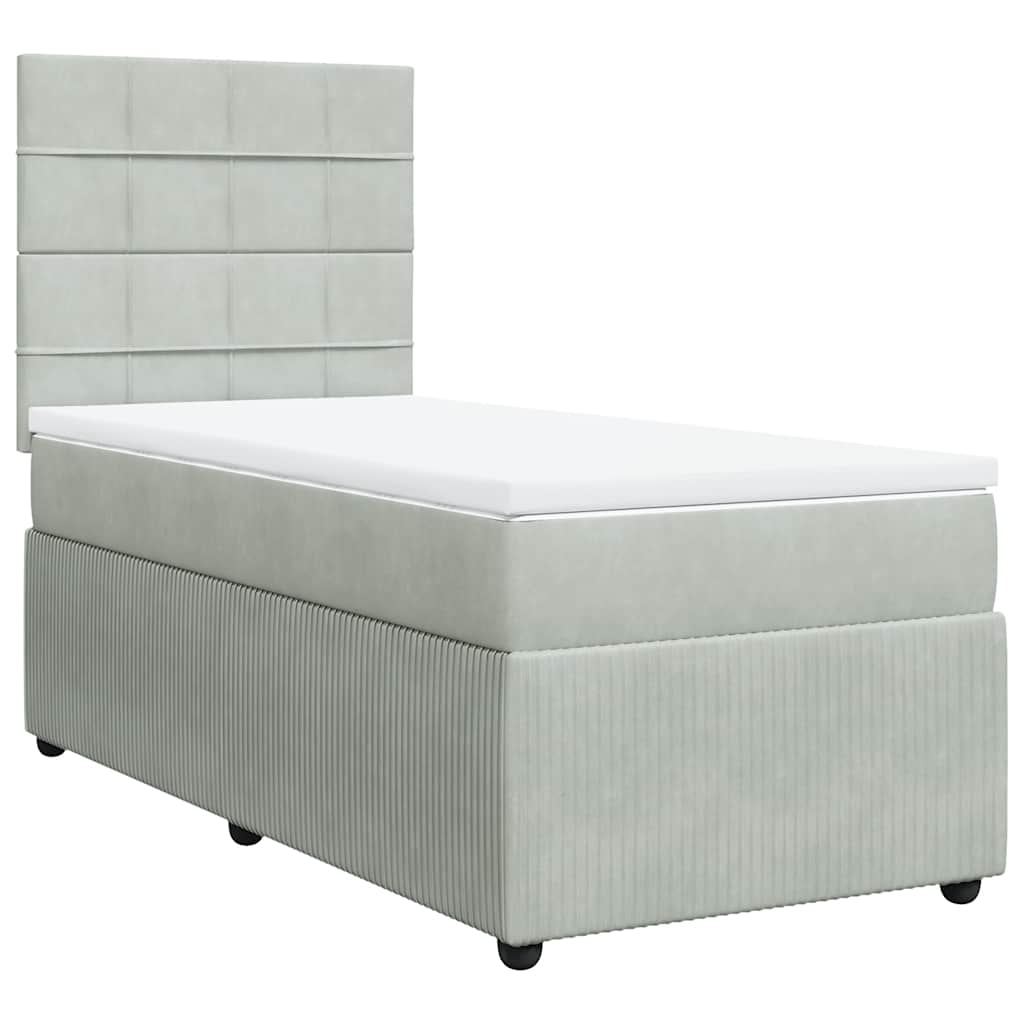 vidaXL Boxspring met matras fluweel lichtgrijs 90x190 cm afbeelding