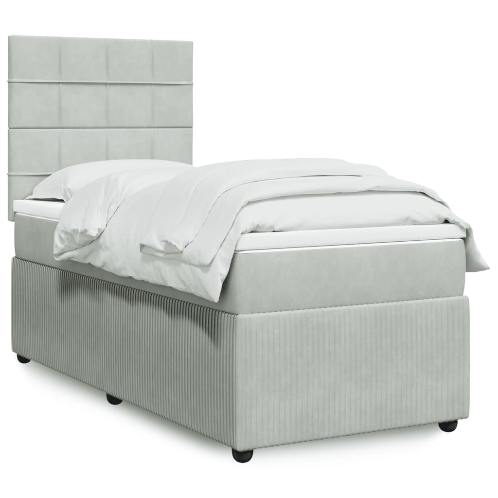 Boxspringbett mit Matratze Hellgrau 90×190 cm Samt