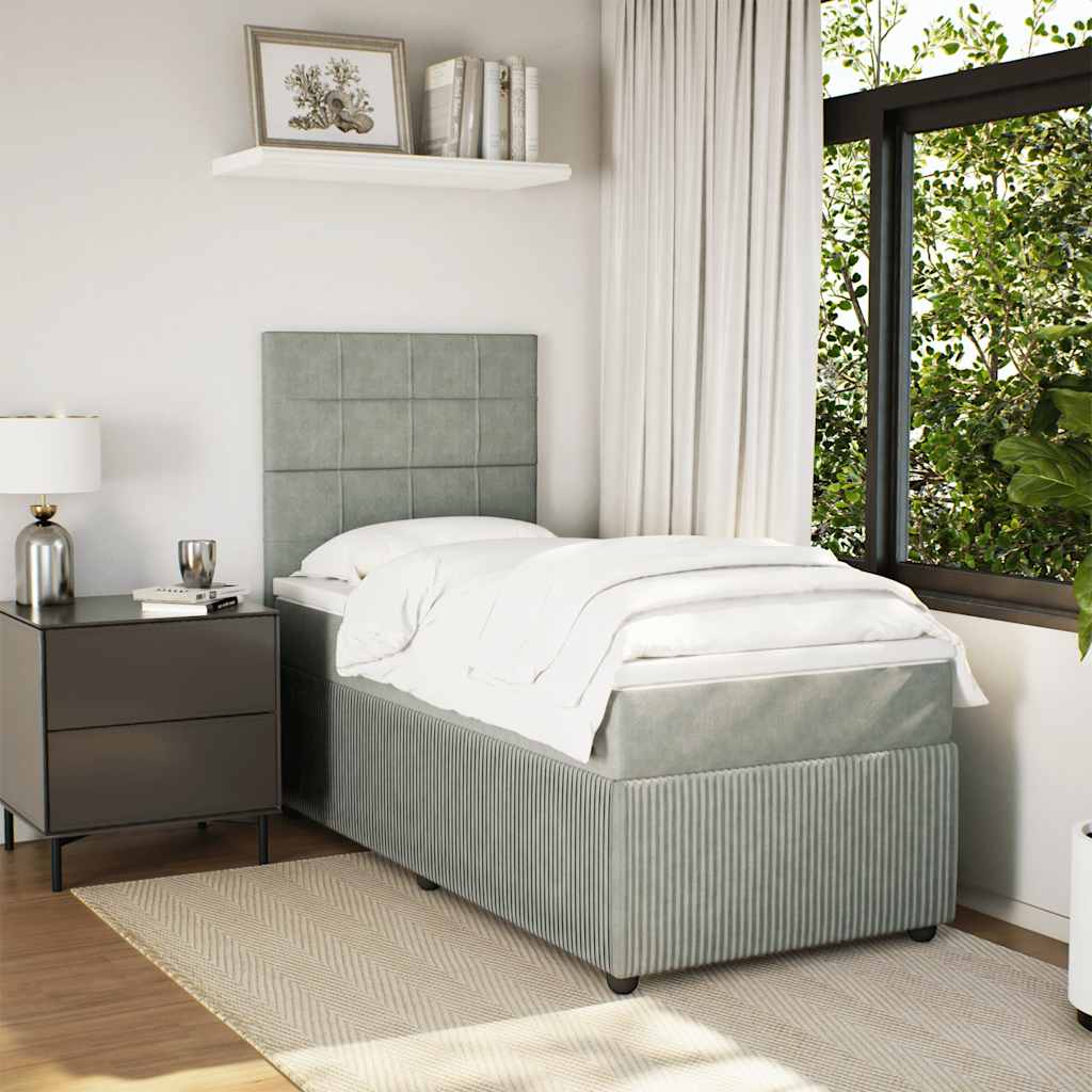 vidaXL Pat box spring cu saltea, gri deschis, 90x190 cm, catifea