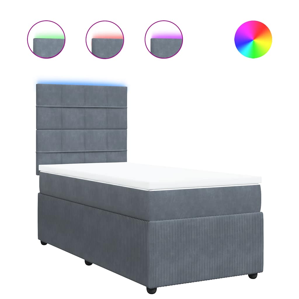 vidaXL Boxspring met matras fluweel donkergrijs 90x190 cm grijs, foto 3