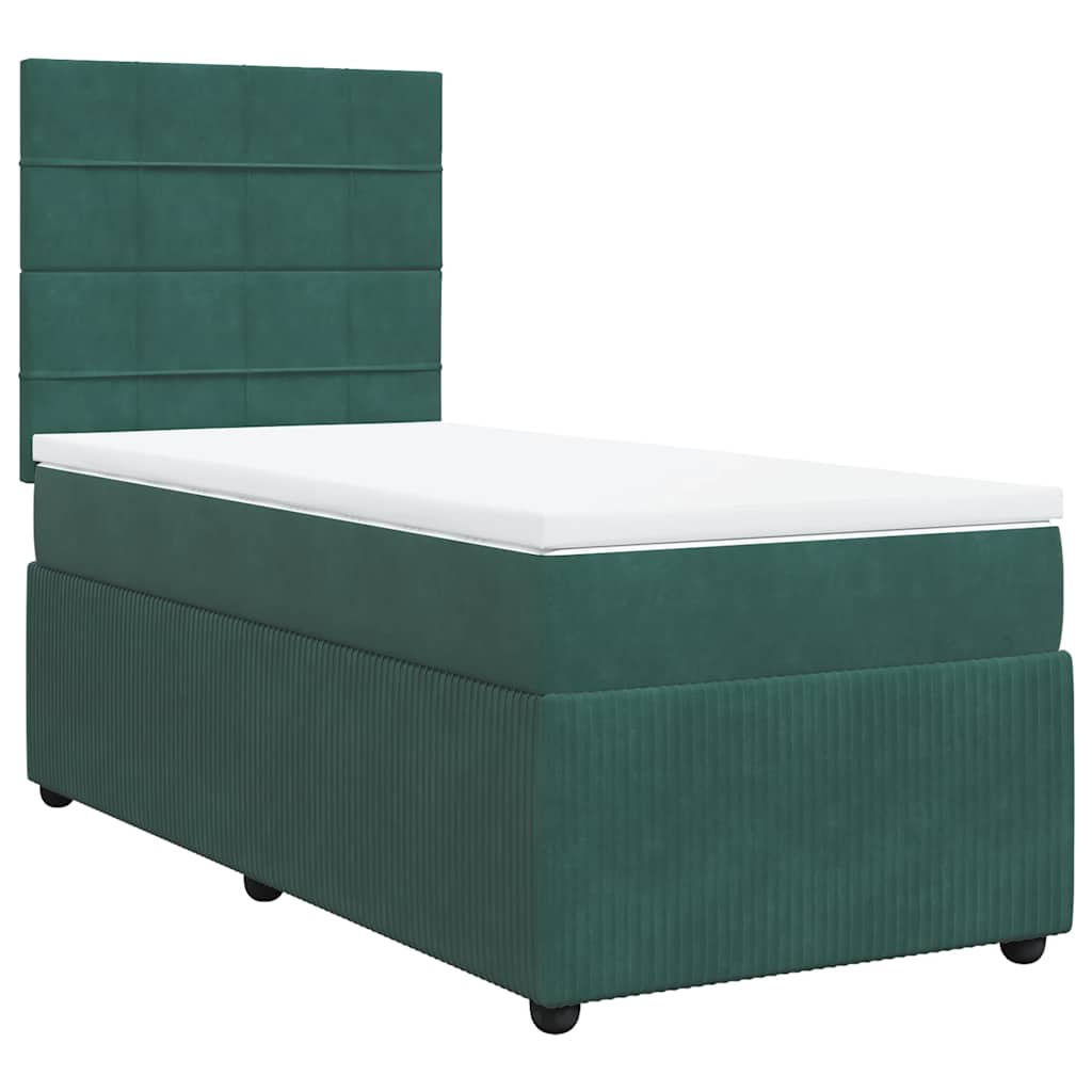 vidaXL Boxspring met matras fluweel donkergroen 90x190 cm afbeelding
