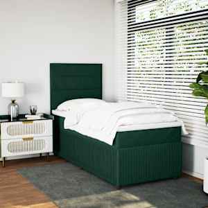 Box spring postel s matrací tmavě zelená 90x190 cm samet - obrázek 1