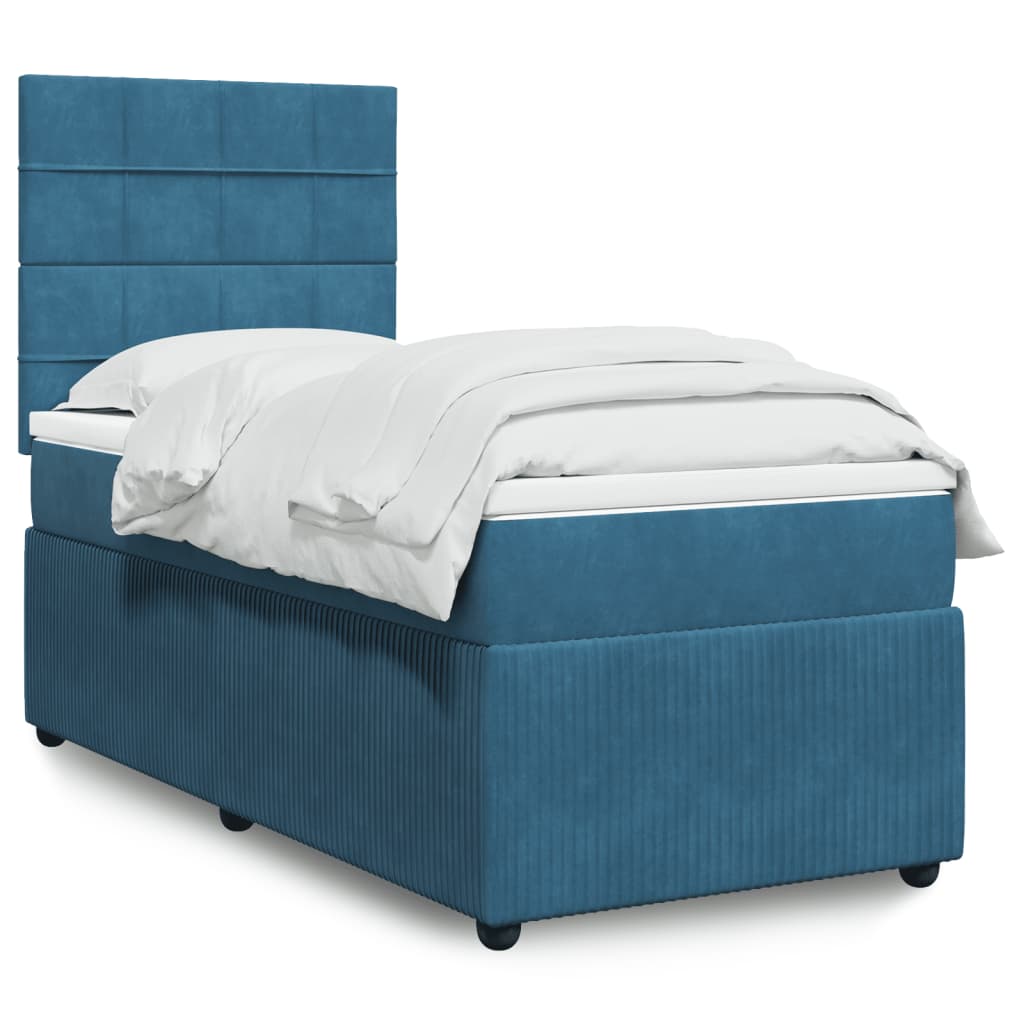 vidaXL Boxspringbett mit Matratze Blau 90x190 cm Samt