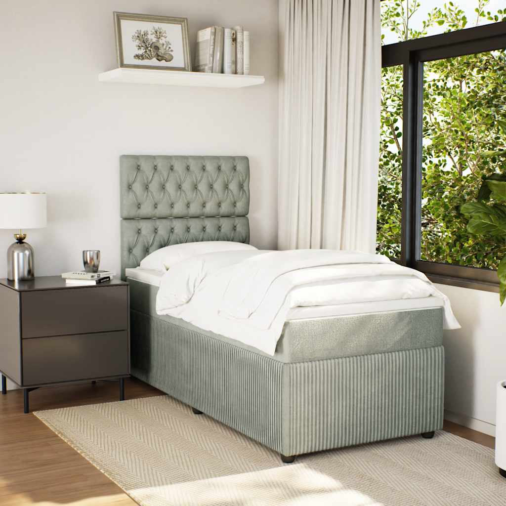 vidaXL Pat box spring cu saltea, gri deschis, 90x190 cm, catifea