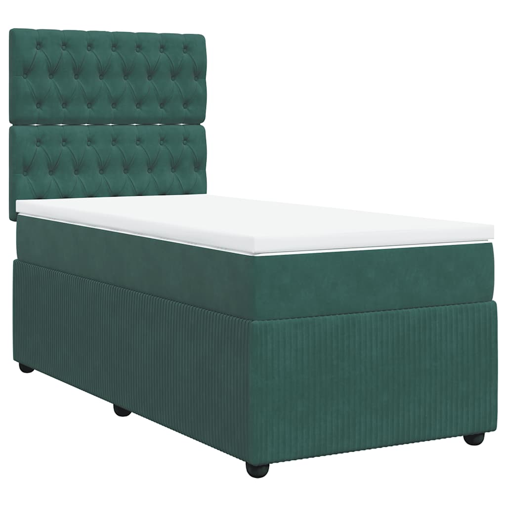 vidaXL Boxspring met matras fluweel donkergroen 90x190 cm afbeelding