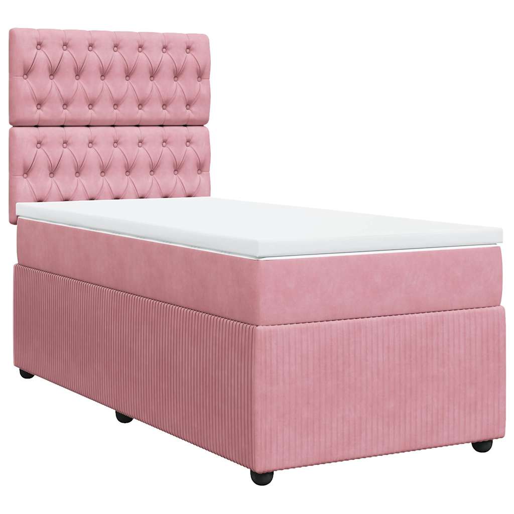 vidaXL Boxspring met matras fluweel roze 90x190 cm afbeelding