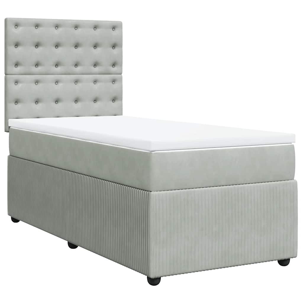 vidaXL Boxspring met matras fluweel lichtgrijs 90x190 cm afbeelding