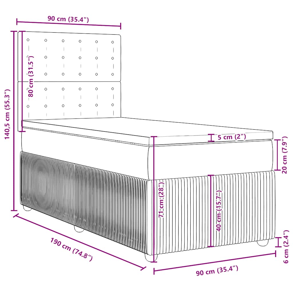 Box spring postel s matrací černá 90x190 cm samet - obrázek 18