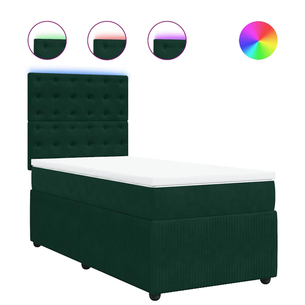Thumbnail - vidaXL Boxspringbett mit Matratze Dunkelgrün 90x190 cm Samt