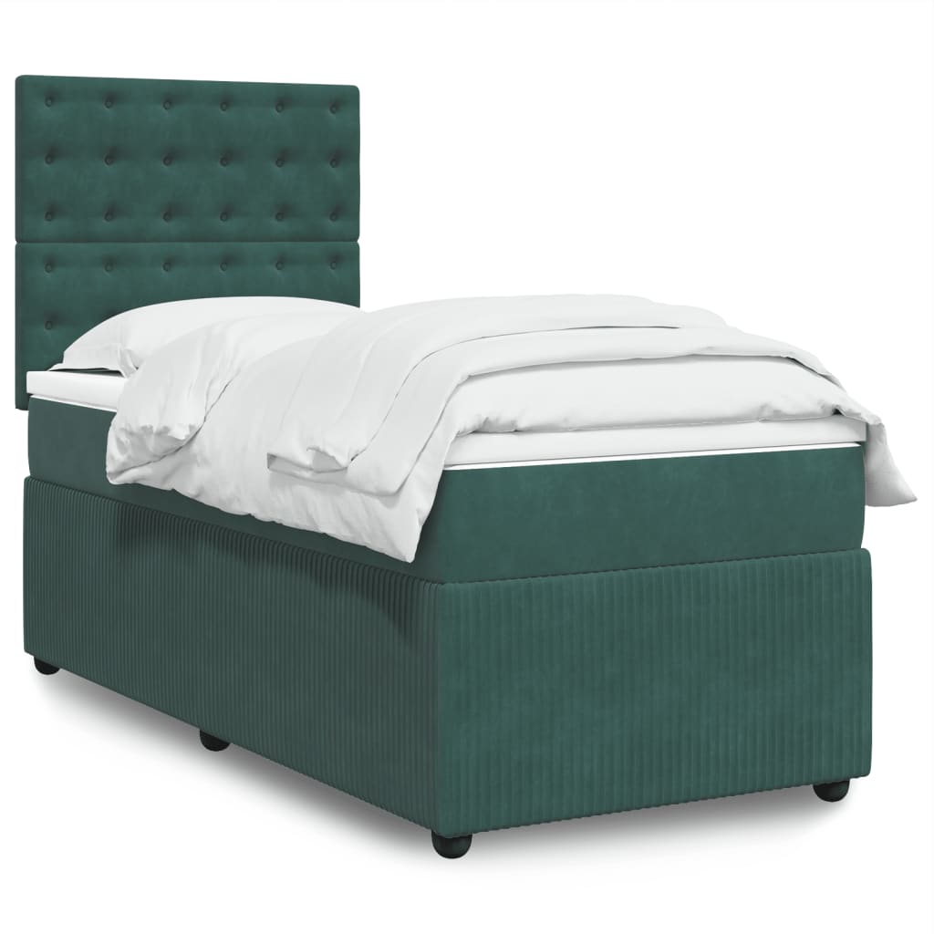 vidaXL Pat box spring cu saltea, verde închis, 90x190 cm, catifea