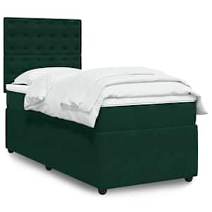 Box spring postel s matrací tmavě zelená 90x190 cm samet - obrázek 1