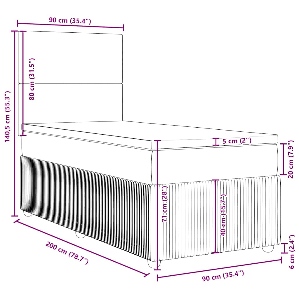 Box spring postel s matrací černá 90x200 cm samet - obrázek 18