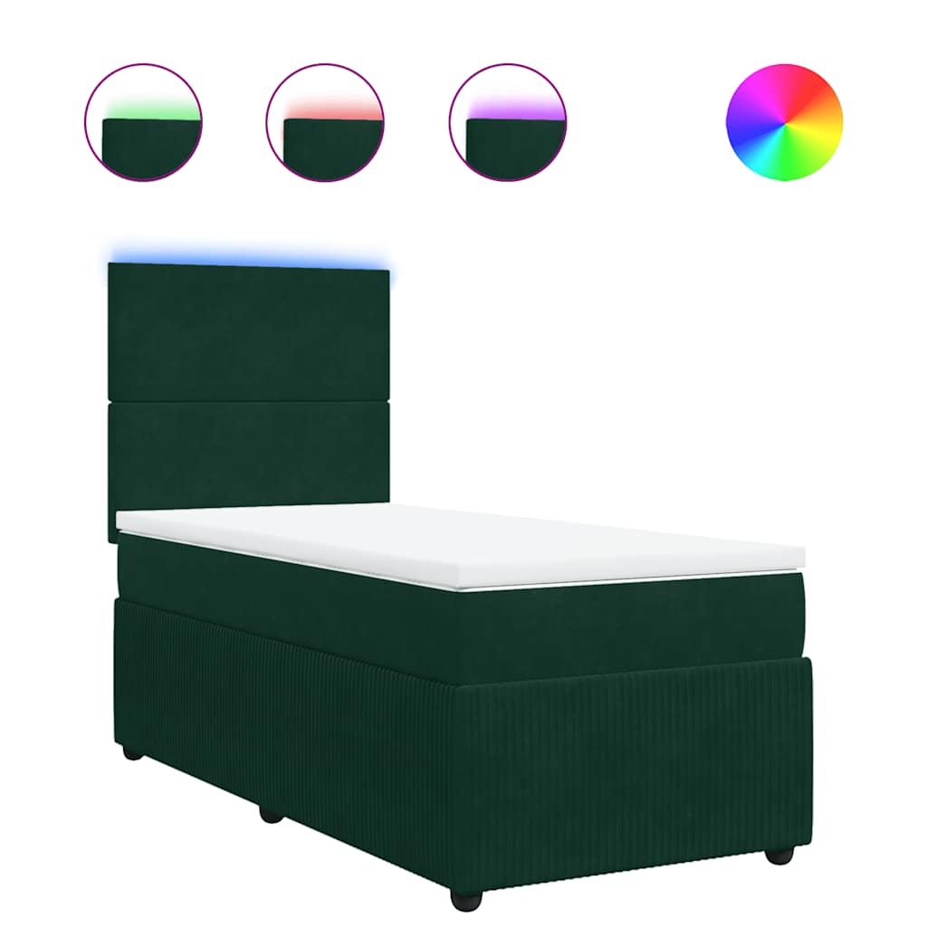 vidaXL Boxspring met matras fluweel donkergroen 90x200 cm groen, foto 3