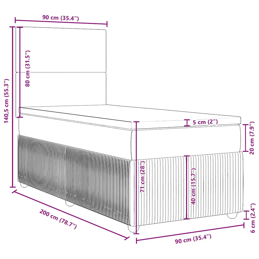 Box spring postel s matrací modrá 90 x 200 cm samet - obrázek 18