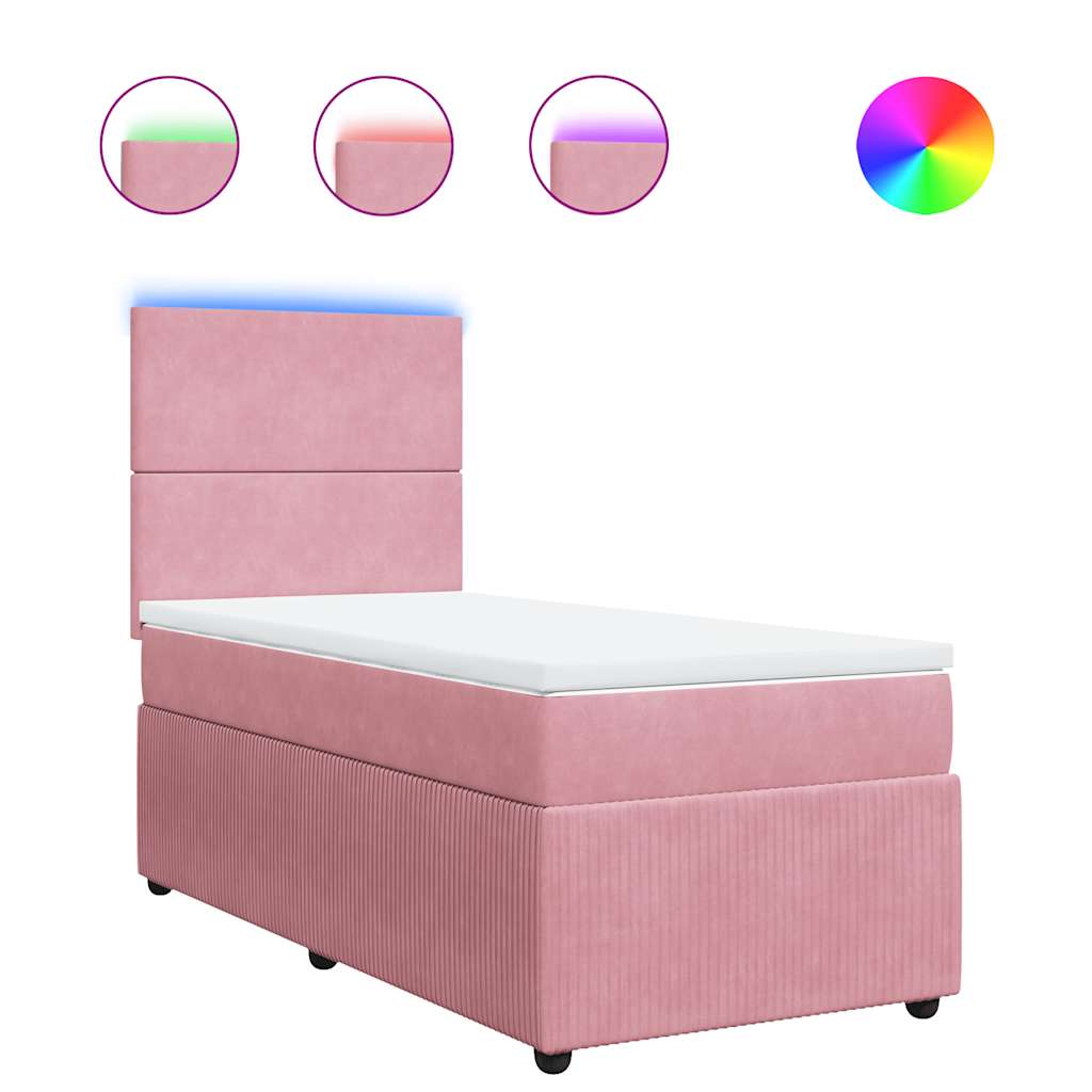 vidaXL Boxspring met matras fluweel roze 90x200 cm, foto 3
