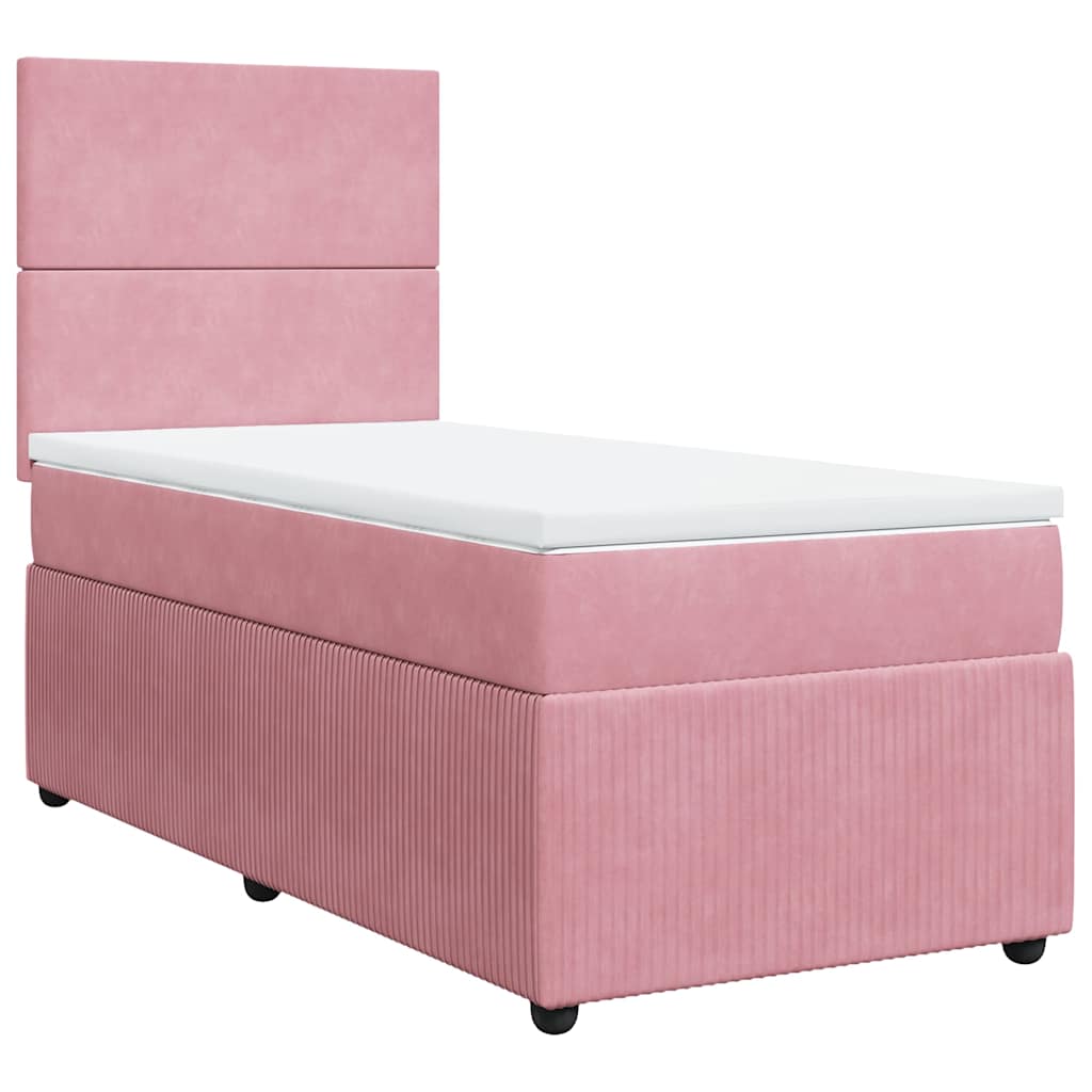 vidaXL Boxspring met matras fluweel roze 90x200 cm afbeelding