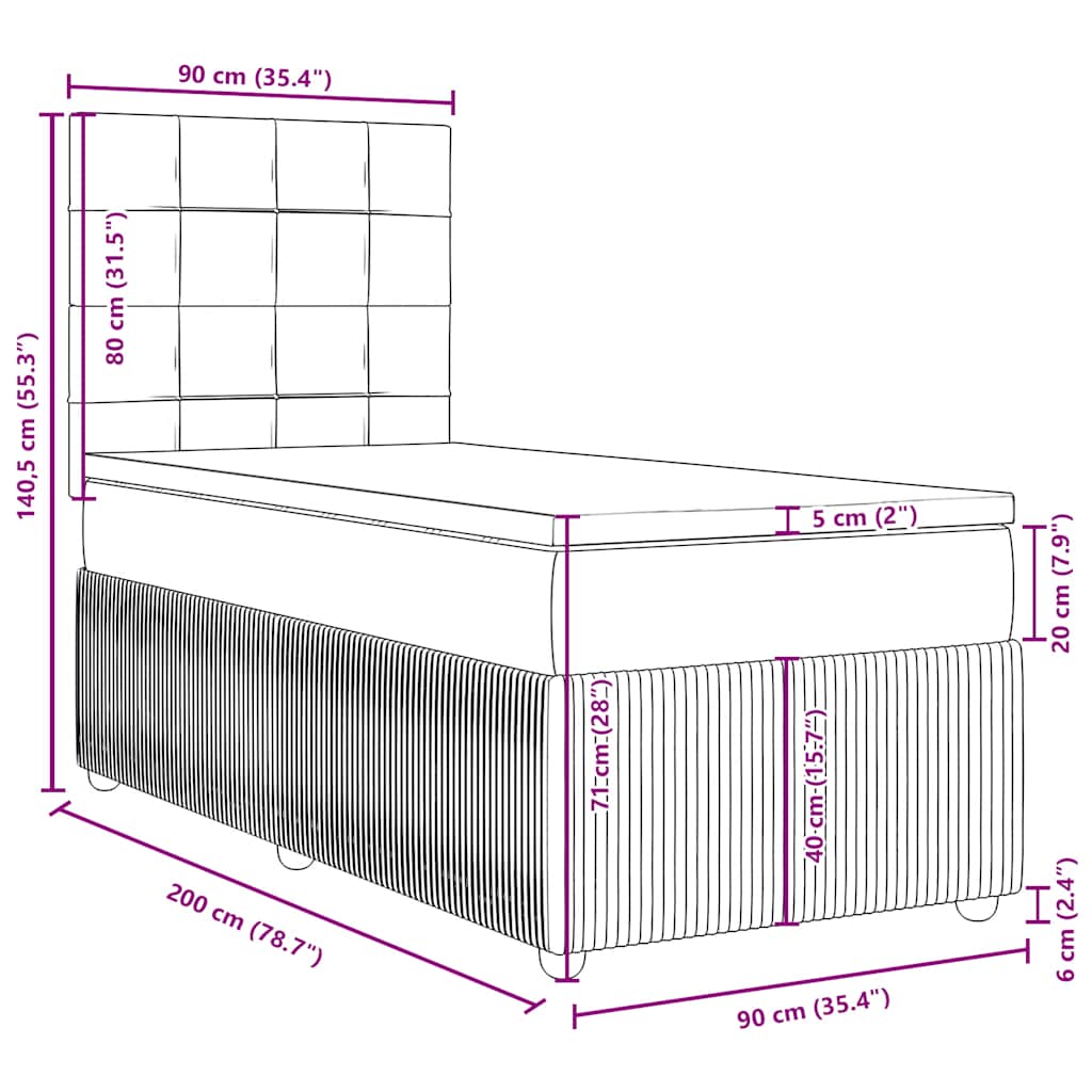 Box spring postel s matrací světle šedá 90x200 cm samet - obrázek 18