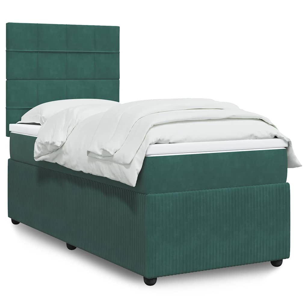 vidaXL Giroletto a Molle con Materasso Verde Scuro 90x200 cm Velluto