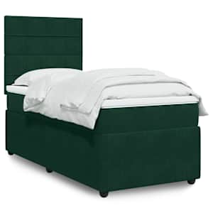 Box spring postelja z vzmetnico temno zelena 90x200 cm žamet