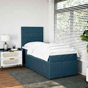 Box spring postel s matrací modrá 90 x 200 cm samet - obrázek 5
