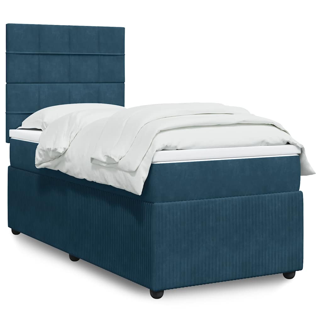 vidaXL Boxspringbett mit Matratze Blau 90x200 cm Samt