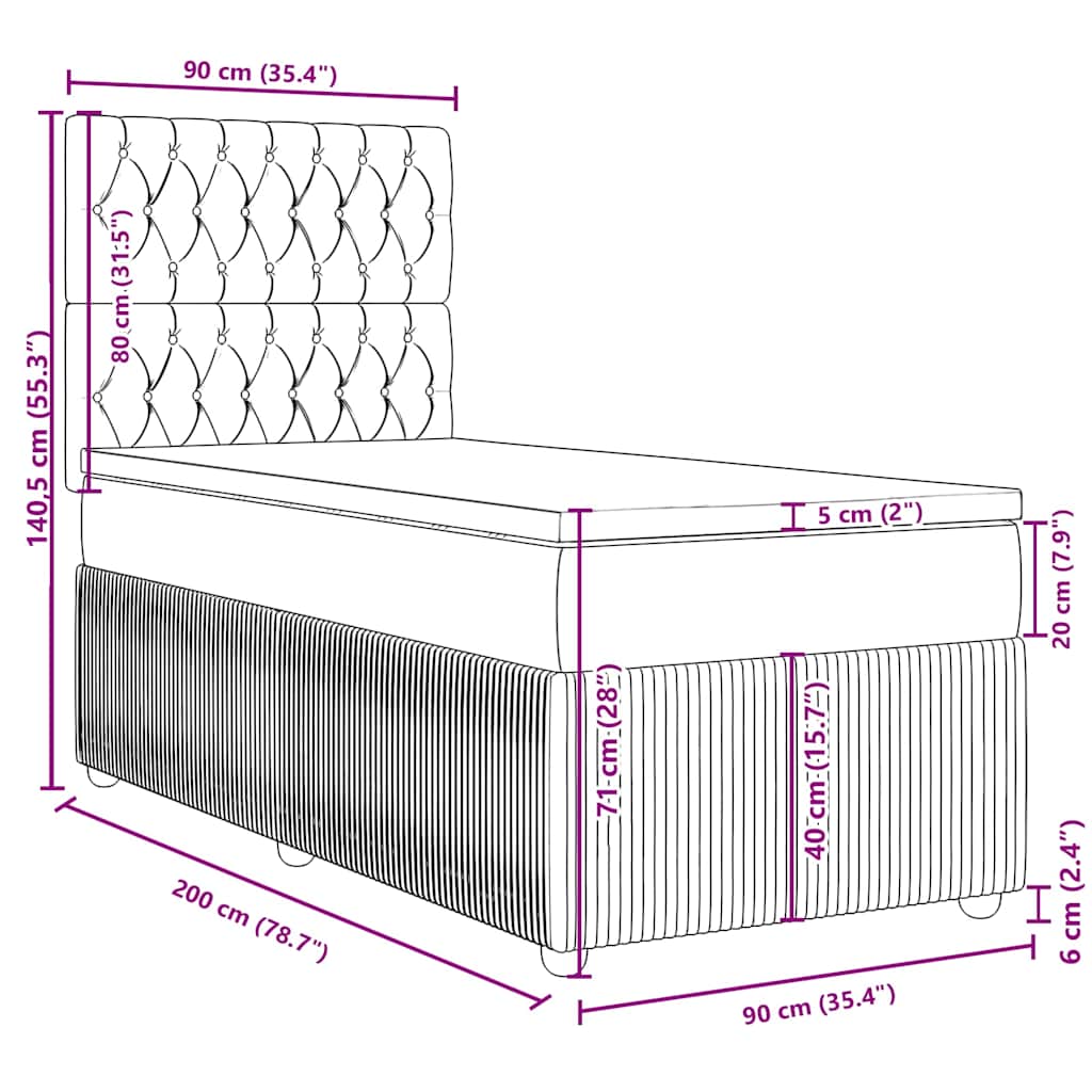 Box spring postel s matrací černá 90x200 cm samet - obrázek 18