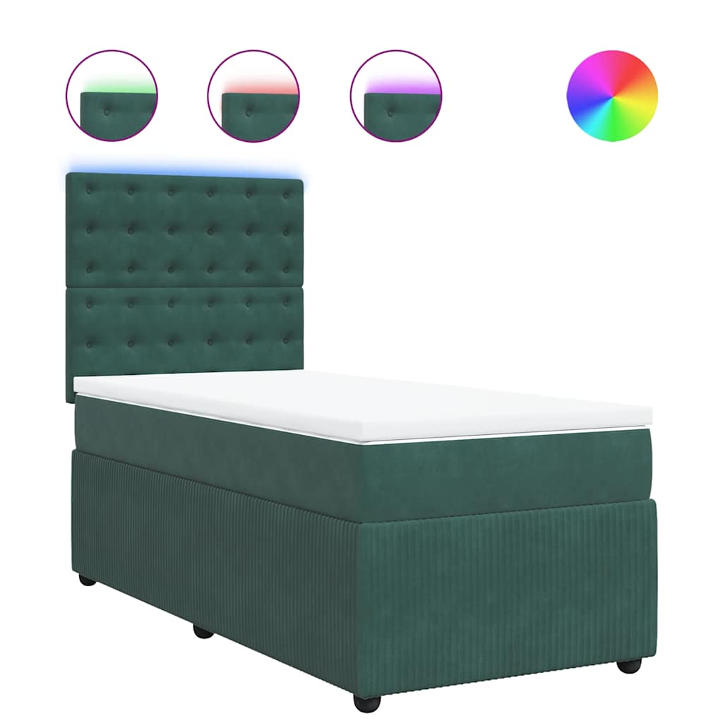Thumbnail - vidaXL Boxspringbett mit Matratze Dunkelgrün 90x200 cm Samt