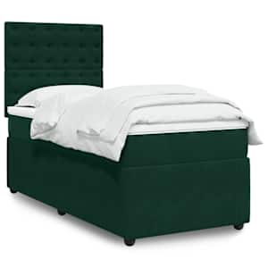 Box spring postelja z vzmetnico temno zelena 90x200 cm žamet