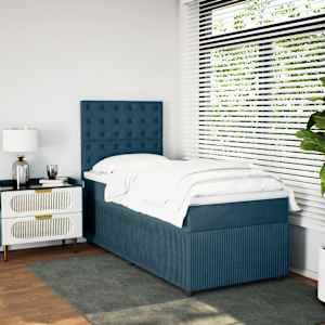Box spring postel s matrací modrá 90 x 200 cm samet - obrázek 5