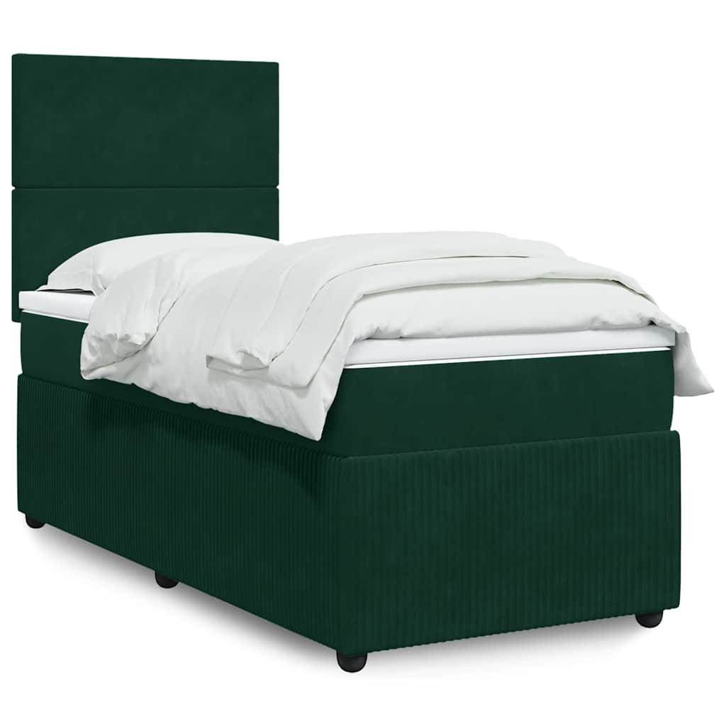 vidaXL Pat box spring cu saltea, verde închis, 100x200 cm, catifea