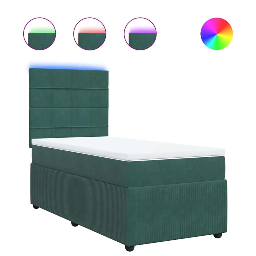 vidaXL Box spring postel s matrací tmavě zelená 100x200 cm samet