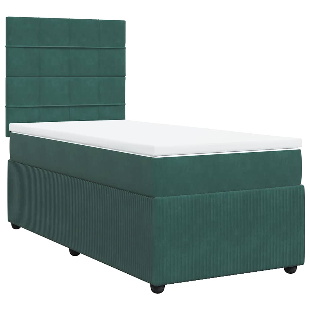 vidaXL Boxspring met matras fluweel donkergroen 100x200 cm afbeelding
