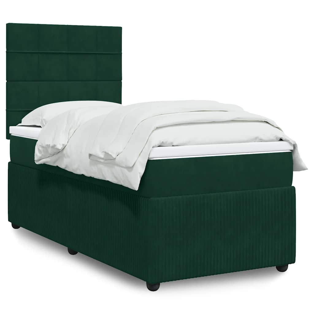 vidaXL Pat box spring cu saltea, verde închis, 100x200 cm, catifea