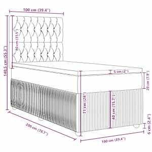 Box spring postel s matrací tmavě šedá 100x200 cm samet - obrázek 18