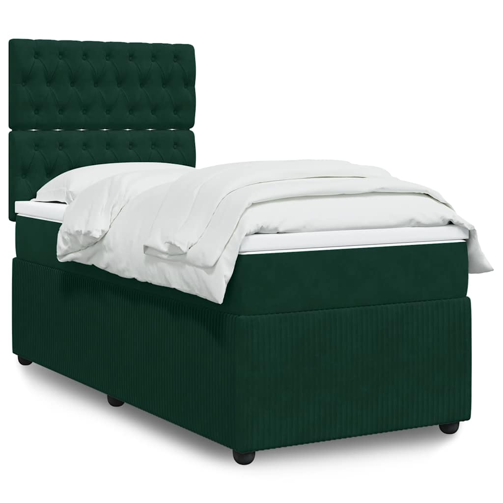 vidaXL Pat box spring cu saltea, verde închis, 100x200 cm, catifea