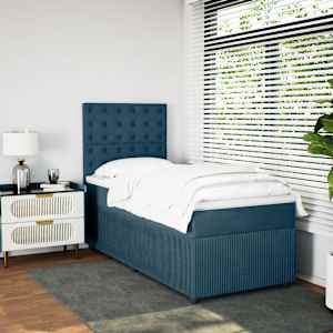 Box spring postel s matrací modrá 100 x 200 cm samet - obrázek 4