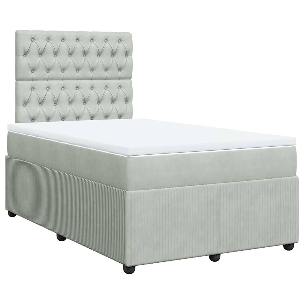 vidaXL Boxspring met matras fluweel lichtgrijs 120x190 cm afbeelding
