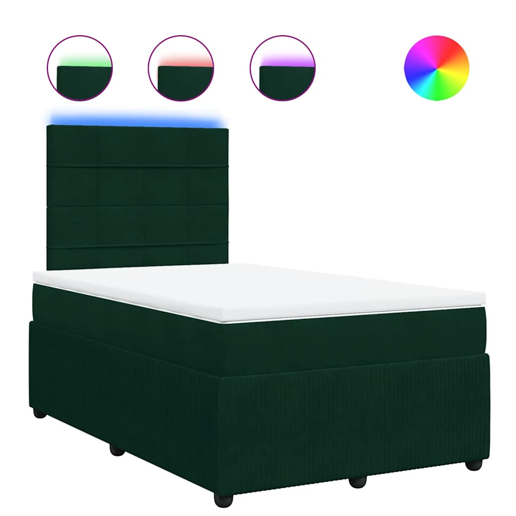 vidaXL Pat box spring cu saltea, verde închis, 120x200 cm, catifea