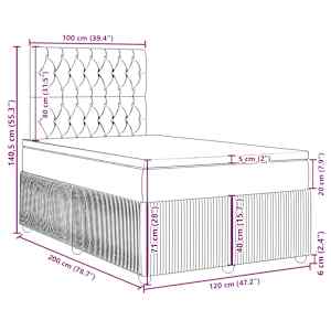 Box spring postel s matrací světle šedá 120 x 200 cm samet - obrázek 18