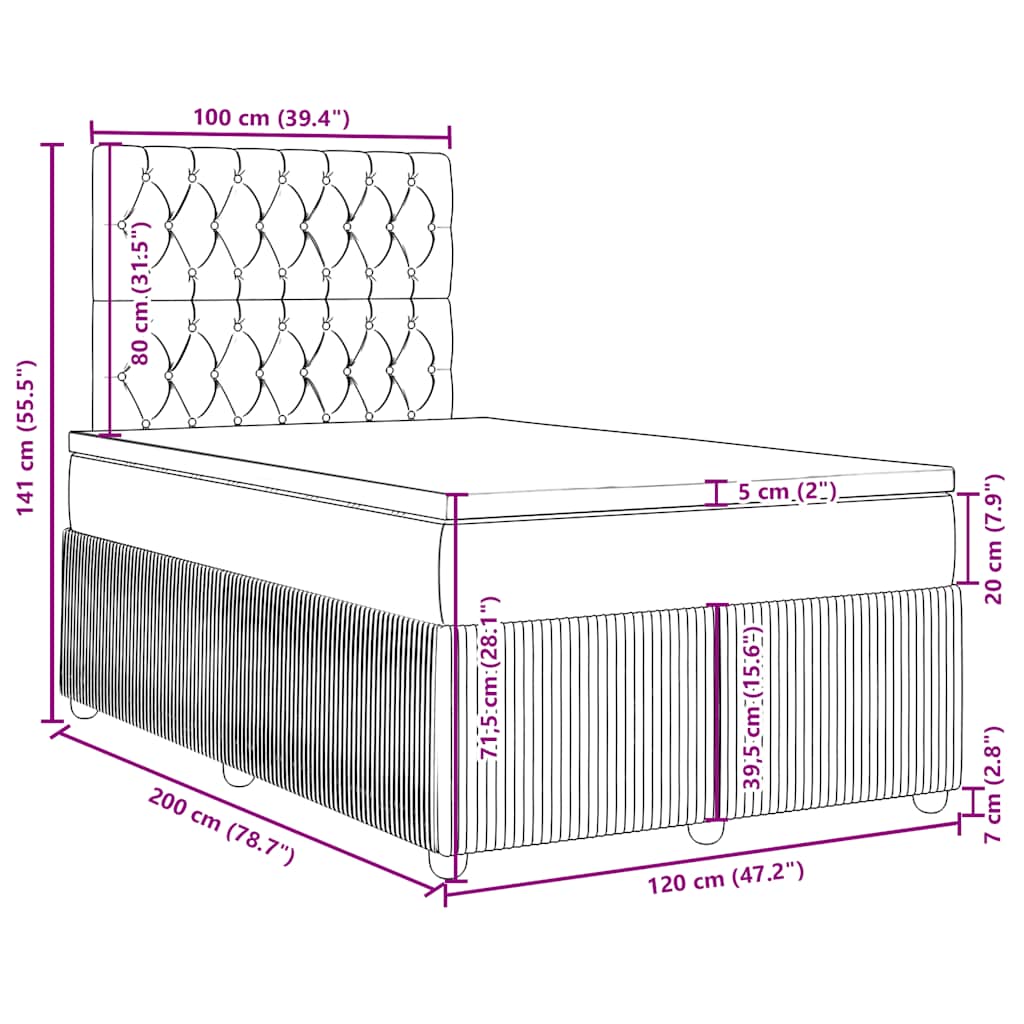 Box spring postel s matrací tmavě šedá 120 x 200 cm samet - obrázek 18