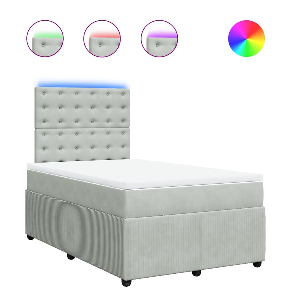 vidaXL Boxspring met matras fluweel lichtgrijs 120x200 cm grijs, foto 3
