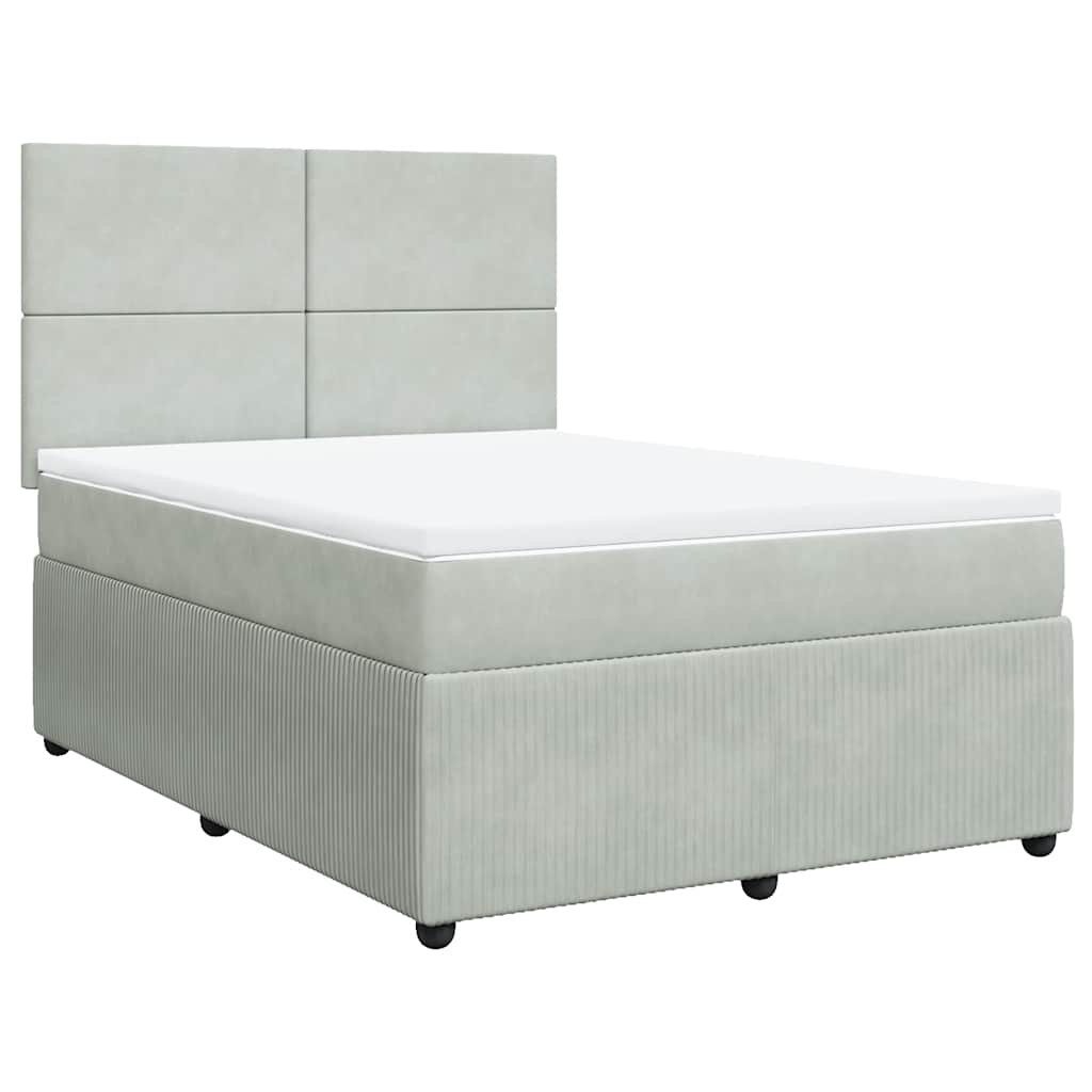 vidaXL Boxspring met matras fluweel lichtgrijs 140x190 cm afbeelding