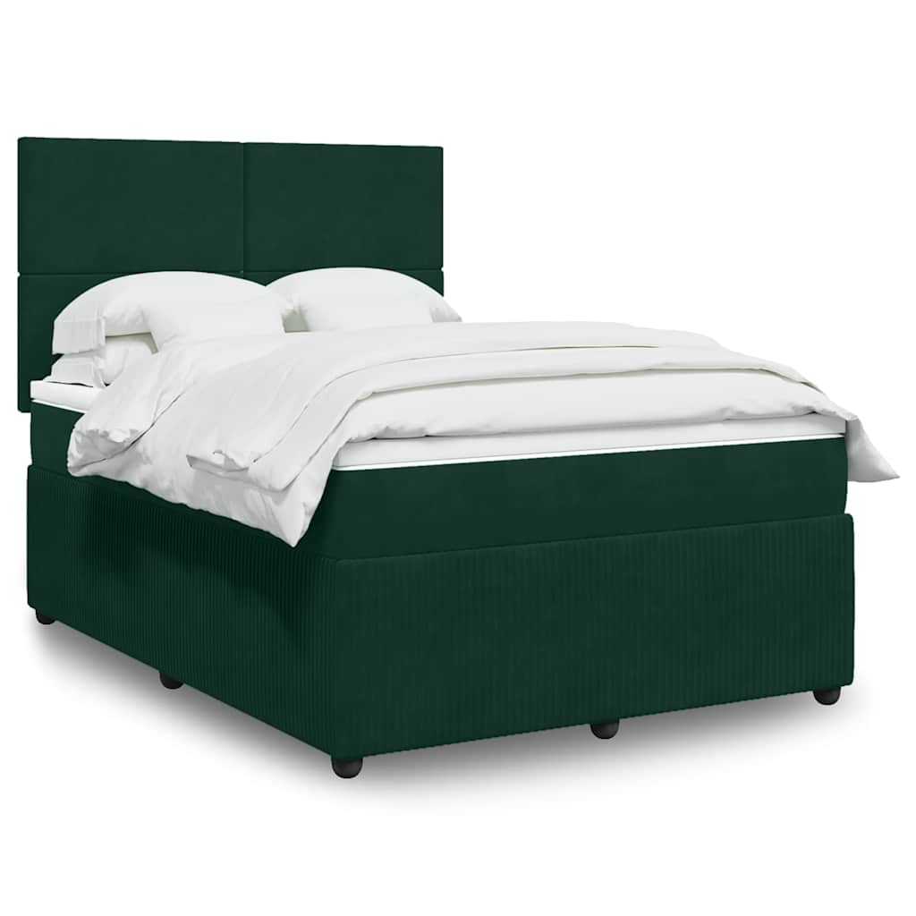 vidaXL Pat box spring cu saltea, verde închis, 140x190 cm, catifea