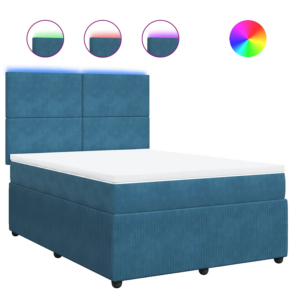 Thumbnail - vidaXL Boxspringbett mit Matratze Blau 140x190 cm Samt
