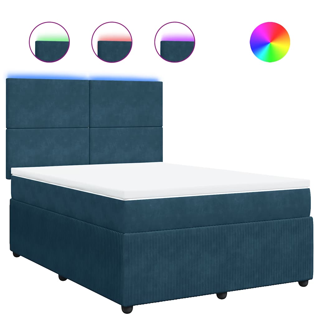 Thumbnail - vidaXL Boxspringbett mit Matratze Blau 140x190 cm Samt
