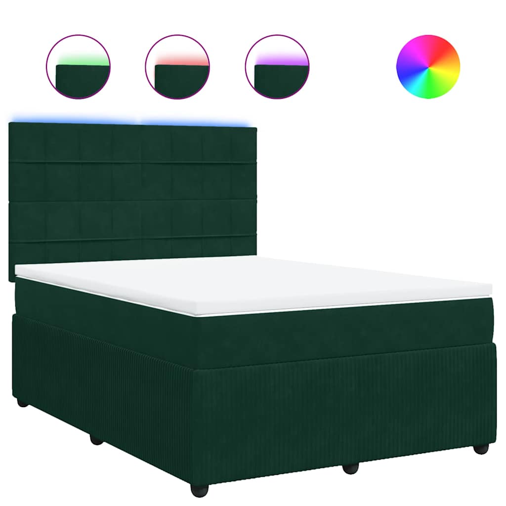Thumbnail - vidaXL Boxspringbett mit Matratze Dunkelgrün 140x190 cm Samt