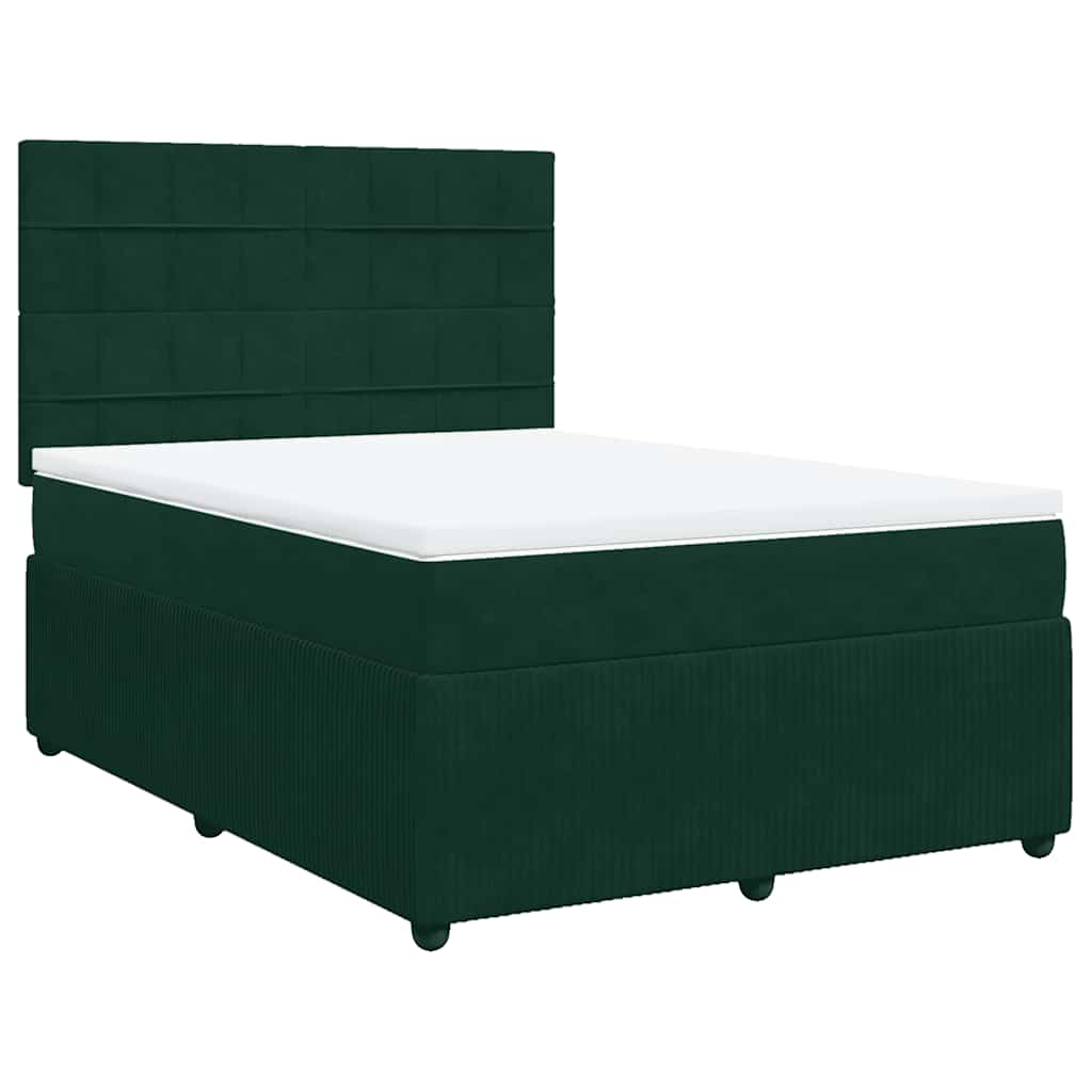 Thumbnail - vidaXL Boxspringbett mit Matratze Dunkelgrün 140x190 cm Samt