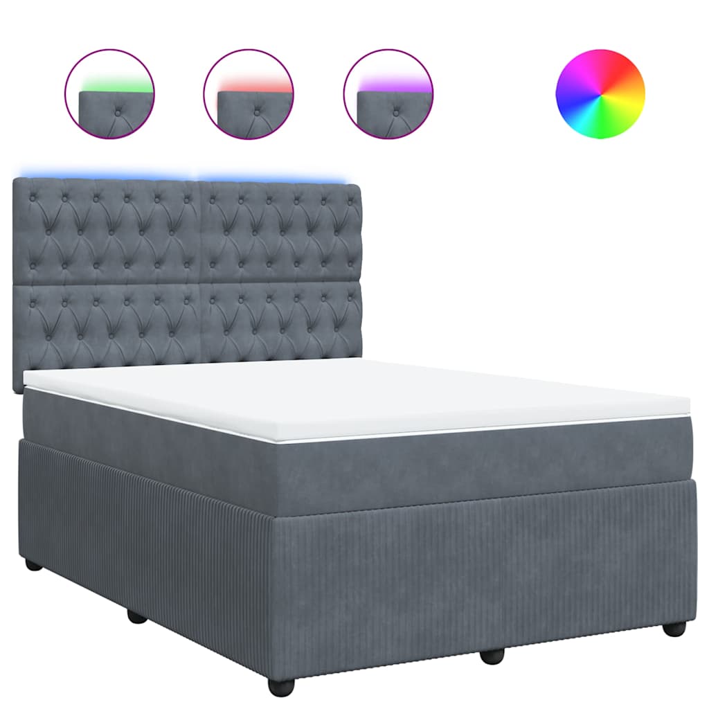 vidaXL Boxspring met matras fluweel donkergrijs 140x190 cm grijs, foto 3