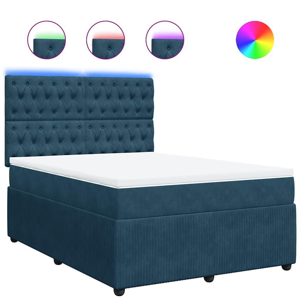 vidaXL Box spring postel s matrací modrá 140 x 190 cm samet