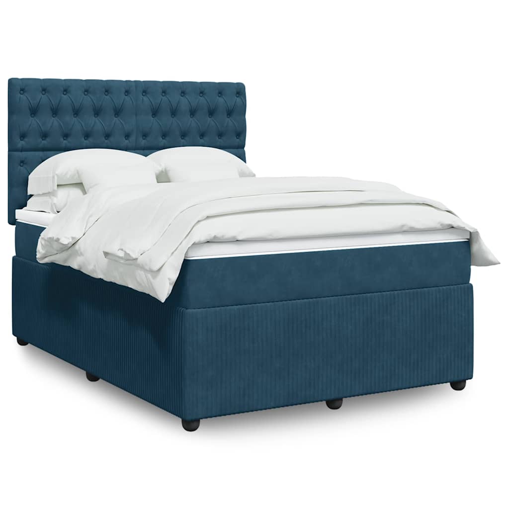 vidaXL Boxspringbett mit Matratze Blau 140x190 cm Samt